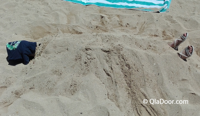 ハナウマ湾で砂浜に埋まった姿
